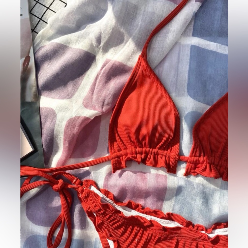 Lettuce Trim Red Ruffle Micro Bikini - Picture 4 of 4